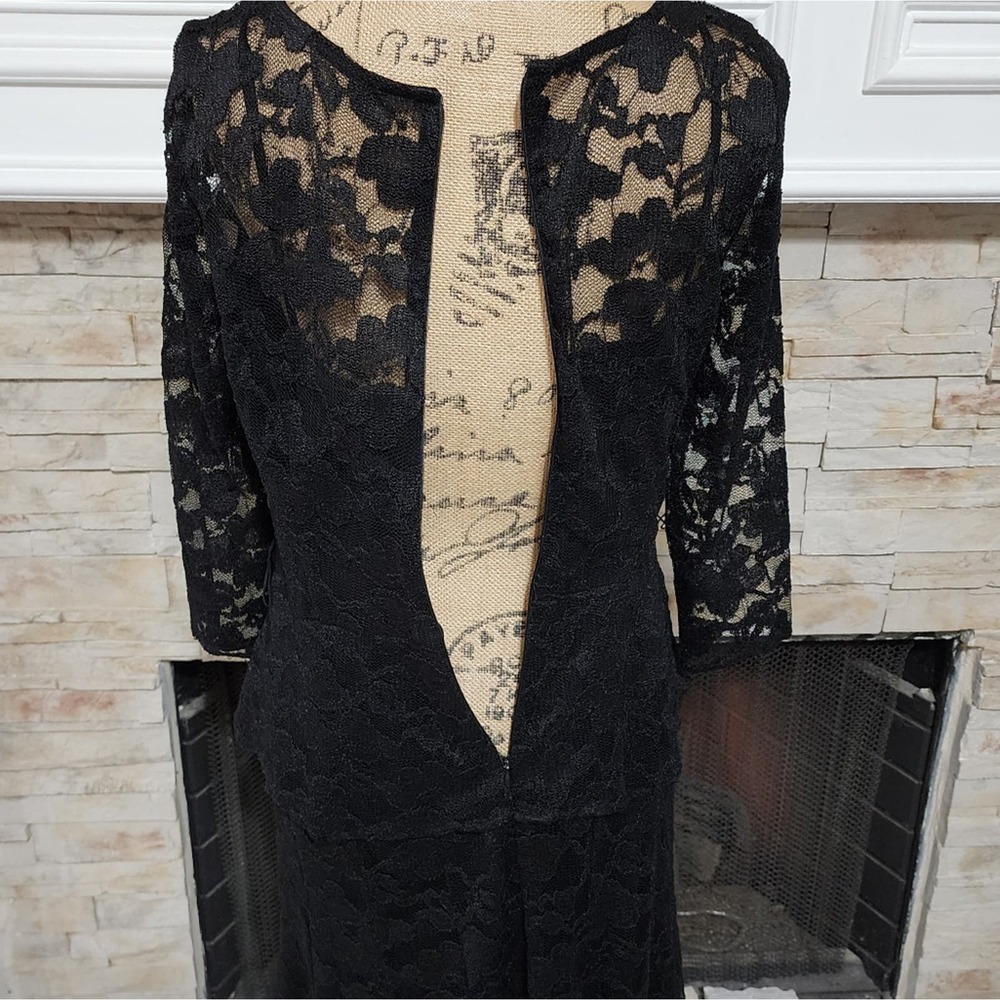 Leslie Fay vintage Black lace long sleeve 40s 50s vibes dress‎ size 8 medium - Picture 4 of 6